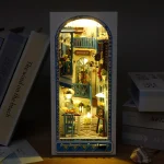 DIY Book Nook Kit Bookend Kit Wooden Doll House Bookshelf Insert Decor With Warm Light 3D Puzzle Assembly Building Model Gifts 4