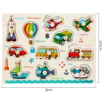 30cm Baby Toys Montessori Wooden Puzzle Hand Grab Board Educational Wood Puzzles for Kids Cartoon Animal Vehicle Child Gift 4