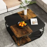 Tribesigns Square Coffee Table with 2 Tiers, 40 inches Low Farmhouse Coffee Table with Wood Storage Shelf Heavy Duty Metal Curve 2