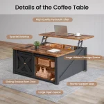31.5" Lift Top Coffee Table with Storage, Square Coffee Tables for Living Room, Farmhouse Coffee Table with Large, Customized 3