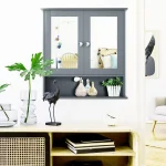 Wall Mount Mirror Cabinet Bathroom Medicine Cabinet Organizer Grey 5