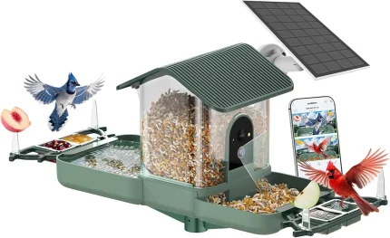 Smart Dual-Camera Bird Feeder & Bath with WiFi, 2K HD Video, AI Recognition, Solar Power for Garden