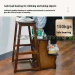 Solid Wood Folding Ladder Stool Household Three-step Climbing Stool Dual-use Indoor Multifunctional Step Ladder Stool 3