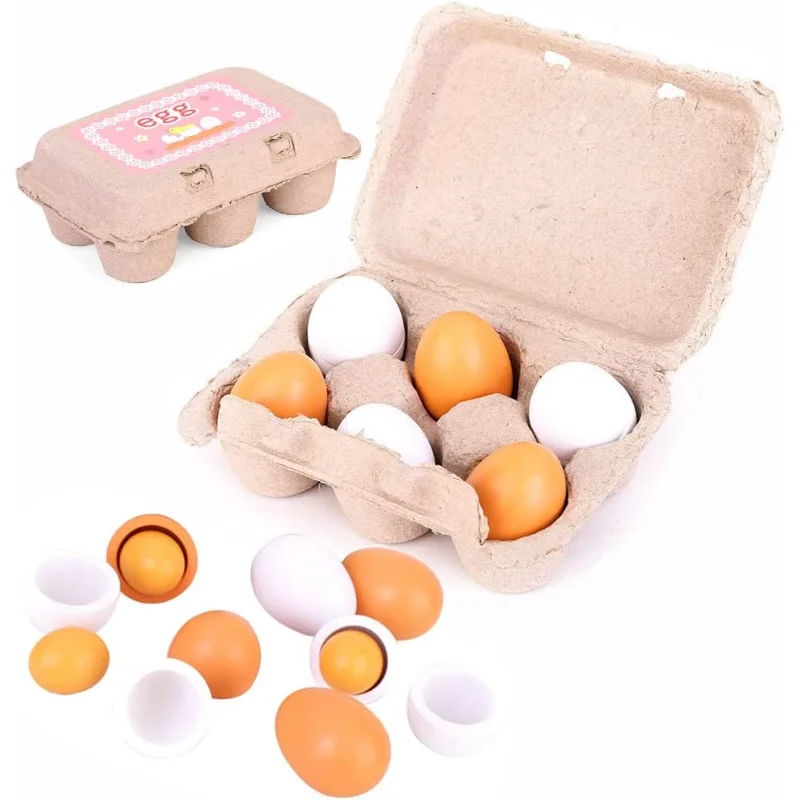 6pcs Wooden Eggs Toy Egg Kitchen Toys Kids Play Food Cooking Kitchen Pretend Play Food Set for Baby Early Development & Learning 6pcs Wooden Eggs Toy Egg Kitchen Toys Kids Play Food Cooking Kitchen Pretend Play Food Set for Baby Early Development & Learning