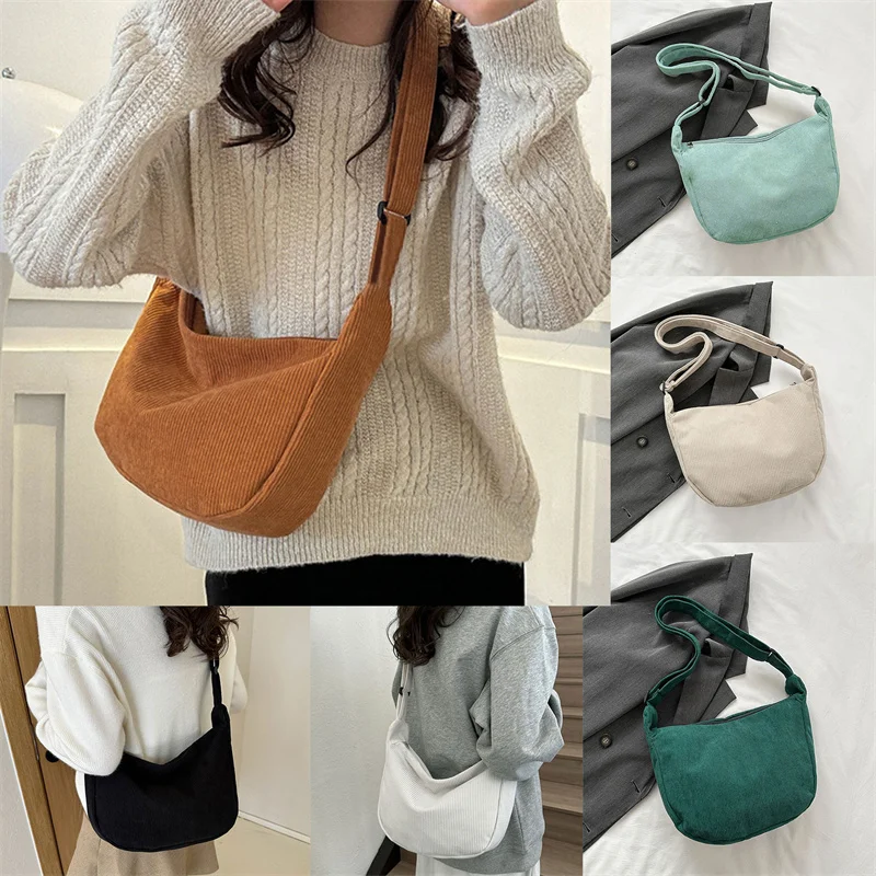 Corduroy Shoulder Bag Minimalist Crossbody Bag Women's Handbags Fashion Fabric Underarm Bag Solid Color Zipper Female Handbag Corduroy Shoulder Bag Minimalist Crossbody Bag Women's Handbags Fashion Fabric Underarm Bag Solid Color Zipper Female Handbag