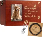 Wooden Pet Urn Memorial Box with Photo Frame for Dog or Cat Ashes, Keepsake Memory Gift