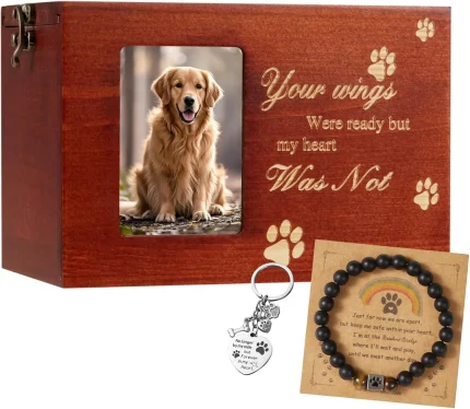 Wooden Pet Urn Memorial Box with Photo Frame for Dog or Cat Ashes, Keepsake Memory Gift