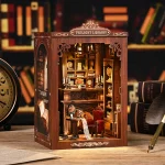 DIY Book Nook Kit Miniature Wooden Dollhouse with Light Bookshelf Insert Decoration Model for Bookshop Memories Christmas Gifts 2