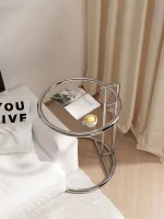 Nordic Glass Coffee Tables Living Room Furniture Side Table Balcony Stainless Steel Lifting Tea Table Transparent Bedside Tables 2