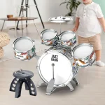 Kids Drum Set Toddler Jazz Drum Kit Toys with Stool Pedal Percussion Musical Instruments Drum Toy Early Education Gift for Boys 6