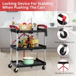 3 Tier Rolling Cart, 167Lbs Foldable Utility Service Cart with Lockable Wheels  for Warehouse Garden Office Kitchen 5