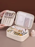 New PU leather makeup bag with large capacity, portable, and high-end outdoor feel, layered and multi-layer waterproof makeup ca