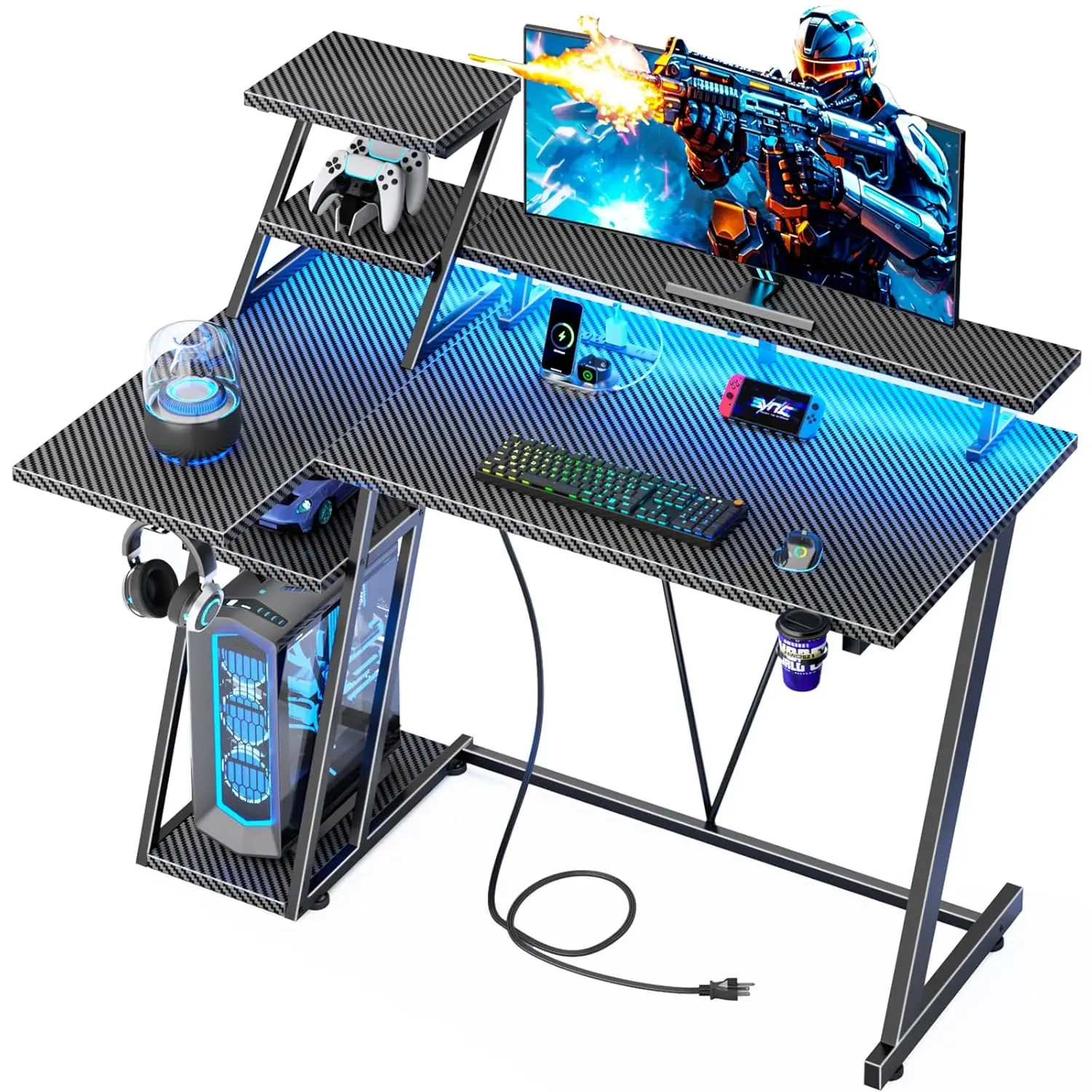 39 Inch Gaming Desk with LED Lights & Power Outlet, Small Gaming Computer Desk with Storage Shelves, L Shaped Gamer, Customized 39 Inch Gaming Desk with LED Lights & Power Outlet, Small Gaming Computer Desk with Storage Shelves, L Shaped Gamer, Customized