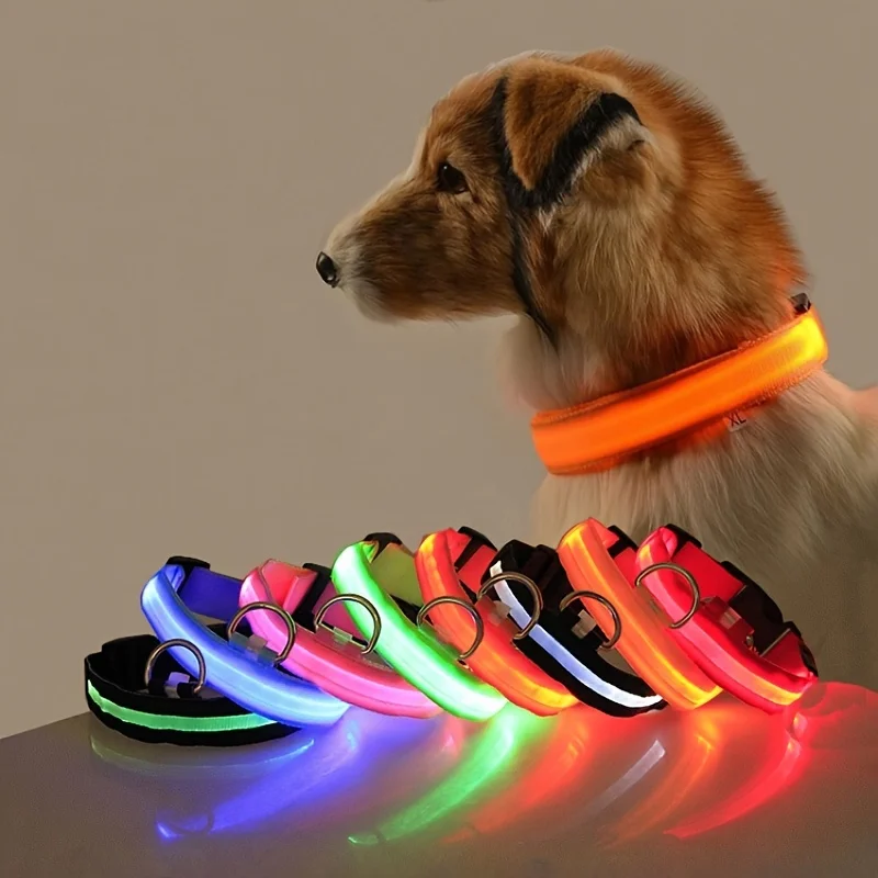 Nylon LED Night Safety Flashing Glow In The Dark Dog Leash Dogs Luminous Fluorescent Pet Dog Collar Nylon LED Night Safety Flashing Glow In The Dark Dog Leash Dogs Luminous Fluorescent Pet Dog Collar