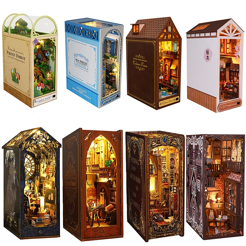 DIY Book Nook Kit Miniature Doll House With LED Light 3D Puzzle Model Building Wooden Bookshelf Bookend Toy Adults Birthday Gift DIY Book Nook Kit Miniature Doll House With LED Light 3D Puzzle Model Building Wooden Bookshelf Bookend Toy Adults Birthday Gift