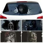 Car Sticker Window Sticker Ghost Face Skeleton Vinyl Wrap Film 3D Clear Glass Sticker Festive Car Decoration Personality