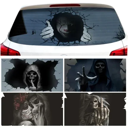 Car Sticker Window Sticker Ghost Face Skeleton Vinyl Wrap Film 3D Clear Glass Sticker Festive Car Decoration Personality