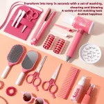 Girls Beauty Salon Set Kids Hair Beauty Makeup Set Simulation Hair Dryer Fashion Styling Tool Pretend Play House Gift Fun Game 4