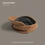 Japanese Solid Color Retro Suede Flat Top Painter Hat Autumn and Winter Men's and Women's British Casual Temperament Newsboy Cap 5