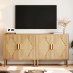 Rattan Buffet Cabinet, 2-Door Decorative Side Cabinet For Living Room Dining Room Entryway 2