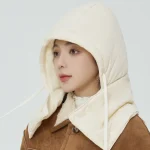 New Style Windproof Hats Plush Fleece Lined Warm Winter Cap Hooded Full Cover Waterproof Hats For Women Solid Color Winter Hats 2