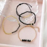 4Pcs/Set Fashion Black Glass Stone Bracelets For Women Boho Handmade Jewelry Accessories 5