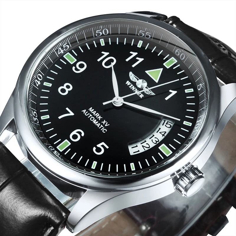 WINNER Business Automatic Watch for Men Calendar Window Fashion Black Dial Fashion Leather Strap Luxury Brand Mechanical Watches WINNER Business Automatic Watch for Men Calendar Window Fashion Black Dial Fashion Leather Strap Luxury Brand Mechanical Watches