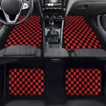 4pcs Floor Mats Checkered Front Rear Carpets Floor Mats Auto Interior Decorative Accessory Anti Slip Car Carpet Sets 3
