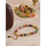Yhpup Colorful Natural Stone Beads Chain Handmade Bracelet Bangle Waterproof Bohemia Stainless Steel Y2K Trendy Jewelry Gift 5