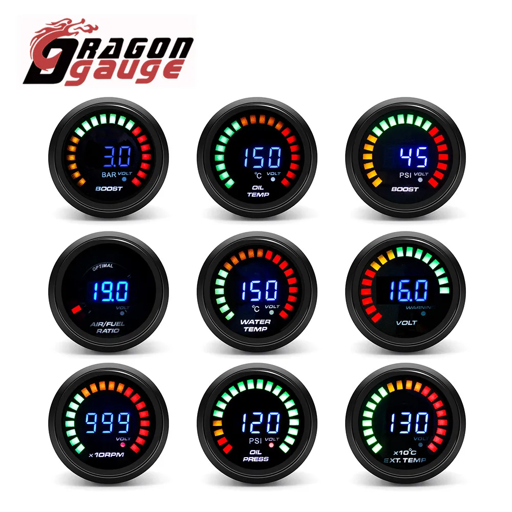 DRAGON GAUGE 52mm Tachometer Voltmeter Boost Vacuum Air-Fuel Ratio Water Temp Oil Temp Oil Press EGT Gauge Fit for 12V Car DRAGON GAUGE 52mm Tachometer Voltmeter Boost Vacuum Air-Fuel Ratio Water Temp Oil Temp Oil Press EGT Gauge Fit for 12V Car
