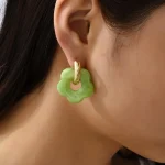 Cute Resin Colorful Flower Charms Earring Gold Color Circle Ear Buckle Hoop Earrings Fashion Jewelry for Women 4