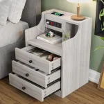 Gray 2-Piece Bedroom Nightstand Set with Charging Station and Hutch 5