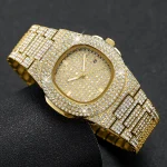 Luxury Full Diamond Men's Stainless Steel Watches Male Sports Quartz Wristwatch with Calendar 2