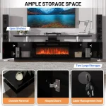 70in Fireplace TV Stand with 36in Electric Heater LED Lights 2 Storage Cabinets Living Room Bedroom, Customized 4