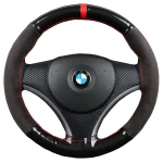 38CM Hand Sewing Glossy Carbon Fiber Suede Leather Car Steering Wheel Cover Non-Slip Universal DIY Auto Interior Accessories 2