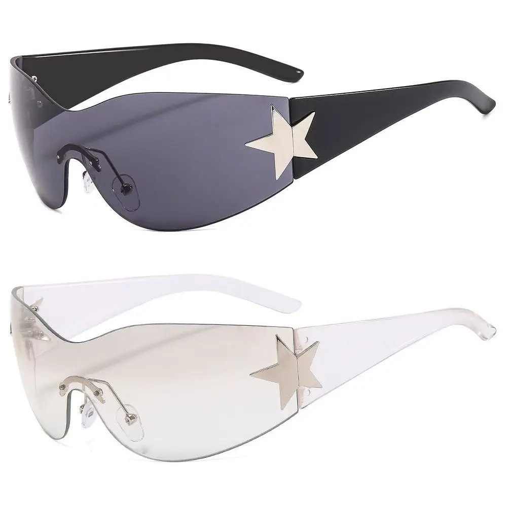 New Y2K Rimless Punk Sunglasses Goggle Women Men Luxury Brand Wrap Around Sun Glasses Five Star Eyewear Sports One Piece Shades New Y2K Rimless Punk Sunglasses Goggle Women Men Luxury Brand Wrap Around Sun Glasses Five Star Eyewear Sports One Piece Shades