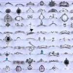 20Pcs/Lot Vintage Bohemia Geometry Flowers Leaf Rings For Charm Women Mix Style Color Fashion Jewelry Gift Accessories Wholesale 2