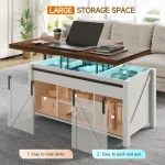 Farmhouse Lift-Top Coffee Table w/ Sliding Barn Door,Hidden Storage,Converts to Dining Table for Living Room&Office,White＆Brown 5