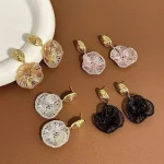 Simple and sweet designed earrings, layered woven flower cluster dangles, light luxury handmade art jewelry. 5
