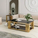 Stainless Steel Rectangle Glass Coffee Table for Living Room 51.18" Modern Center Table with Black Tempered Glass 8mm Gold Leg 4