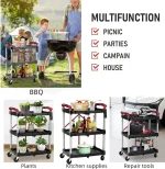 3 Tier Rolling Cart, 167Lbs Foldable Utility Service Cart with Lockable Wheels  for Warehouse Garden Office Kitchen 6