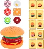 Wooden Hamburg Sandwich Stacking Toys for Toddlers and Kids Montessori Preschool Educational Toys Fine Motor Skill kitchen Toy 2