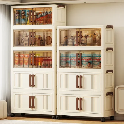 70cm Foldable 2-Door  See-Through Storage Cabinet  Organizer Space-Saving Design for Bedroom Living Room Toys Clothes