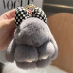 Plush Key Chains Bag Hanging Pendant Car Key Ring Mini Rabbit Hair Bow Bag Strap Cute Bunny Couple Keychain 3