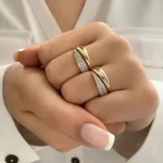 Gold Plated Sun Rings for Women Natural Stone Inlaid in Hollow Metal Texture Ring Trendy Jewelry 2
