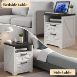 Modern Farmhouse Bedside Table, Charging Station Nightstand, 2-Drawer Industrial White End Table For Bedroom Living Room 5