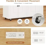 58" Mobile Kitchen Island Cart with Power Outlet, Storage, Spice Rack & Wheels 5