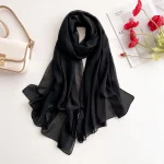 2025 Women Chiffon Hijab Scarf Premium Chiffon Muslim Hijabs Plain Good Stitching Maxi Wrap Musulman Femme Solid Color Shawls 3
