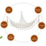 Triangle Hanging Mesh Storage Basket Boho Plush Toy Hammock Cotton Tassel Wall Net Bedroom Living Room 3