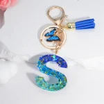26 English Alphabet Letter Tassels Keychain Crystal Acrylic Butterfly Pendent Key Chain Women Gift Fashion Jewelry Accessories 5